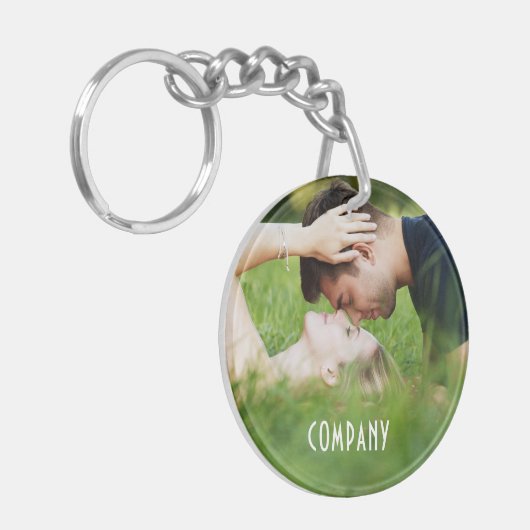 Persoonlijke foto, bedrijfsnaam sleutelhanger (Voorkant Links)