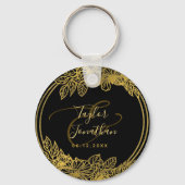 Persoonlijke foto Black Gold Flowers Chic Wedding Sleutelhanger (Voorkant)