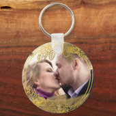 Persoonlijke foto Black Gold Flowers Chic Wedding Sleutelhanger (Achterkant)