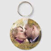 Persoonlijke foto Black Gold Flowers Chic Wedding Sleutelhanger (Achterkant)