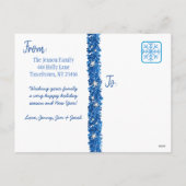 Persoonlijke foto blauwe candy cane kerst feestdagenkaart (Achterkant)