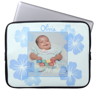 Persoonlijke foto Blauwe Floral Laptop Sleeve