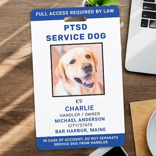Persoonlijke foto Blue White PTSD Service Dog ID Badge
