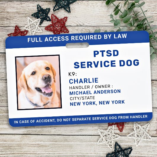 Persoonlijke foto Blue White PTSD Service Dog ID Badge