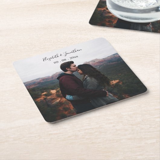 Persoonlijke foto-bruiloft kartonnen onderzetters (Schuin)