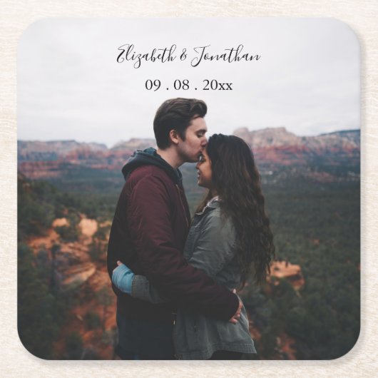 Persoonlijke foto-bruiloft kartonnen onderzetters (Voorkant)
