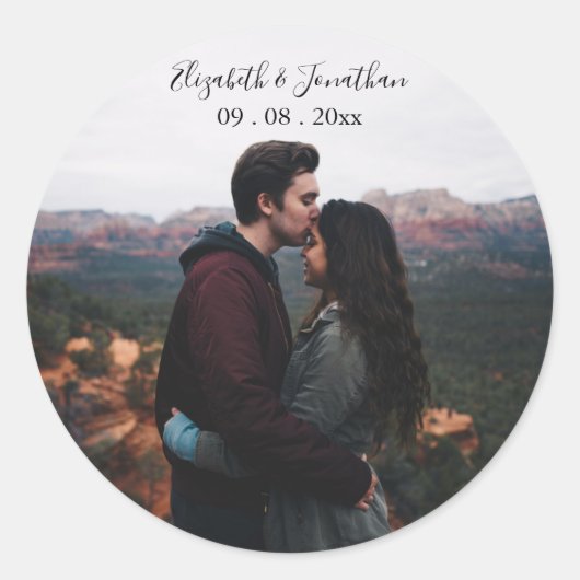 Persoonlijke foto-bruiloft ronde sticker (Voorkant)