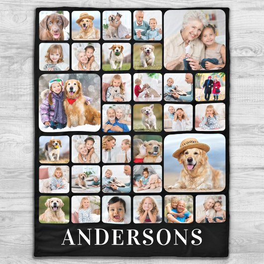 Persoonlijke foto Collage 33 Afbeelding zwart Fleece Deken