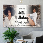 Persoonlijke foto Collage 40th Birthday Party Spandoek<br><div class="desc">Elegant script 40e verjaardagsbanner voor vrouwen. Aangepast met een moderne fotocollage van stijl 2. Gebruik dit welkomstteken binnen of buiten. Om de fotoplaatsing te veranderen: klik op de knoop om het ontwerp aan te passen,  klik op "gewas",  en beweeg het afbeelding.</div>