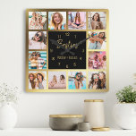 Persoonlijke foto Collage Besties Gold Black Vierkante Klok<br><div class="desc">Maak deze trendy elegante zwarte en gouden foto collage wandklok uniek met 12 van je favoriete foto's met je beste vriend(in). Het ontwerp kenmerkt ook modern handgeschreven manuscript "Besties"en uw namen.</div>