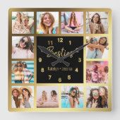 Persoonlijke foto Collage Besties Gold Black Vierkante Klok (Voorkant)