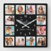 Persoonlijke foto Collage Black Silver Friendship Vierkante Klok (Voorkant)