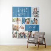 Persoonlijke foto collage blauw elke leeftijd wandkleed (In situ)