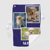 Persoonlijke Foto Collage Blauwe Hond met Monogram Golfhanddoek (Insitu)