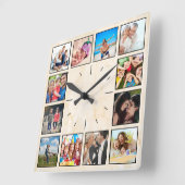 Persoonlijke foto collage Elegant Beige Marble Vierkante Klok (Hoek)