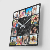 Persoonlijke foto Collage Elegant Black Marble Vierkante Klok (Hoek)