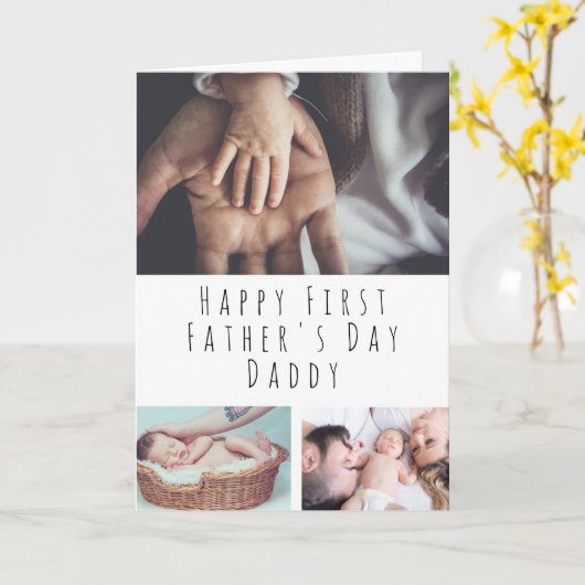Persoonlijke foto Collage First Vaderdag Kaart (Gele Bloem)