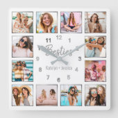 Persoonlijke foto Collage White Silver-vriendschap Vierkante Klok (Voorkant)