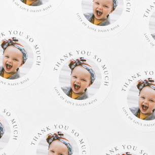 Persoonlijke foto dank je wel voor kinderen ronde sticker