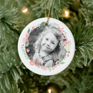 Persoonlijke foto Delicate Floral Wreath Keramisch Ornament