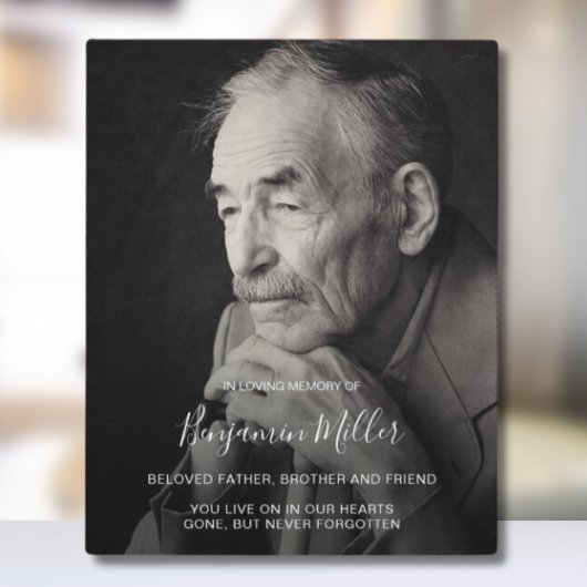 Persoonlijke foto en boodschap op de standaard van fotoplaat