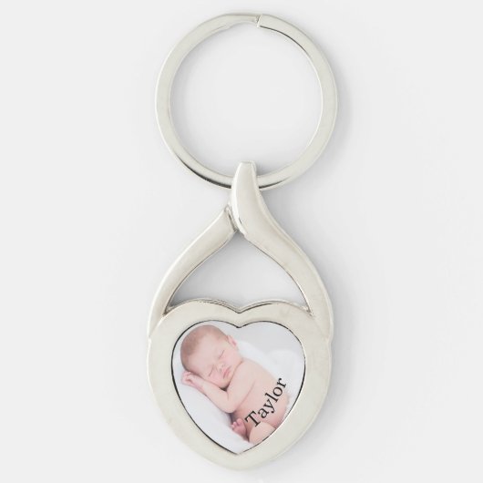 Persoonlijke foto en gekromde naam van de Baby Sleutelhanger (Voorkant)