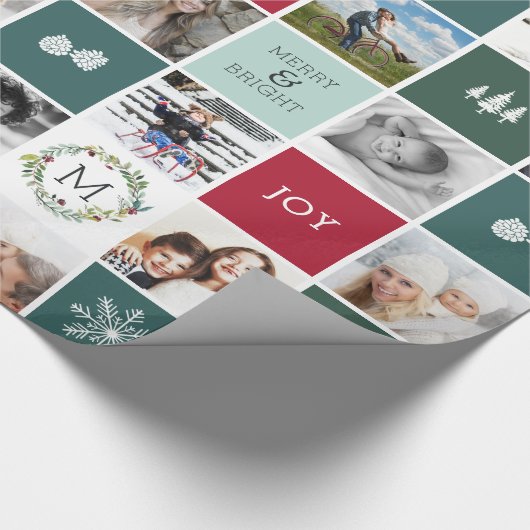 Persoonlijke foto- en monogram feestdag cadeaupapier (Hoek)