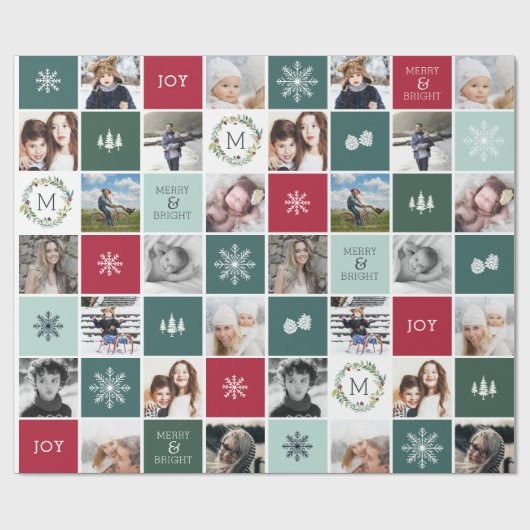 Persoonlijke foto- en monogram feestdag cadeaupapier (Vlak)