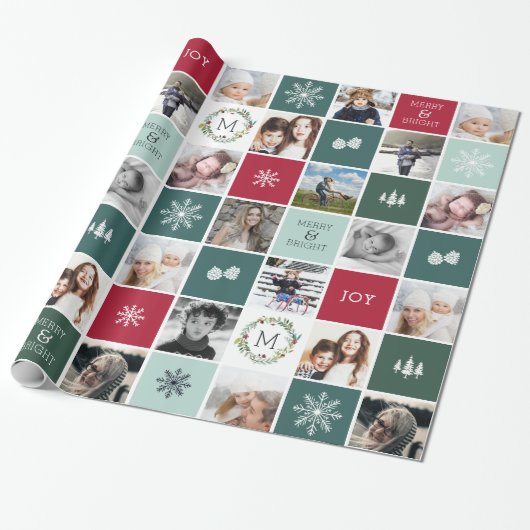 Persoonlijke foto- en monogram feestdag cadeaupapier (Uitgerold)