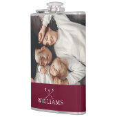 Persoonlijke foto en naam bordeauxrood heupfles (Links)