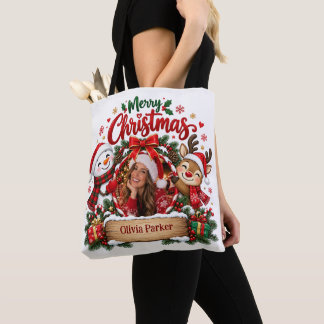Persoonlijke foto en naam Kerstmis Tote Bag