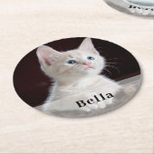 Persoonlijke foto en naam ronde kartonnen onderzetter (Gebogen)