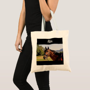 Persoonlijke foto en naam van paarden tote bag