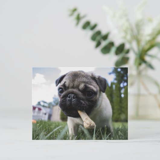 Persoonlijke foto en naam van Pug Dog Briefkaart (Staand voorkant)
