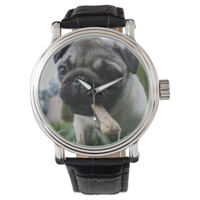 Persoonlijke foto en naam van Pug Dog Horloge (Voorkant)