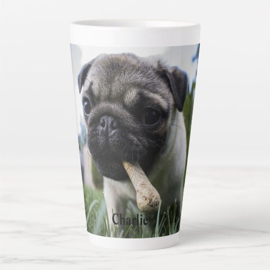 Persoonlijke foto en naam van Pug Dog Latte Mok (Voorkant)