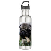 Persoonlijke foto en naam van Pug Dog Waterfles (Voorkant)