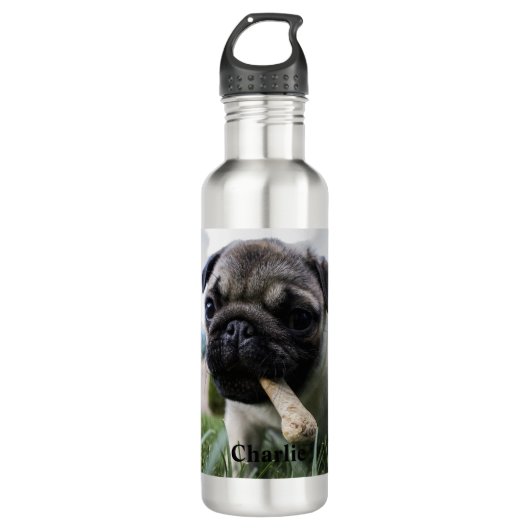 Persoonlijke foto en naam van Pug Dog Waterfles (Voorkant)