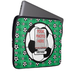 Persoonlijke foto en naam Voetbal Laptop Sleeve