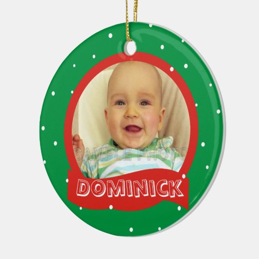 Persoonlijke foto- en naamrondes keramisch ornament (Links)