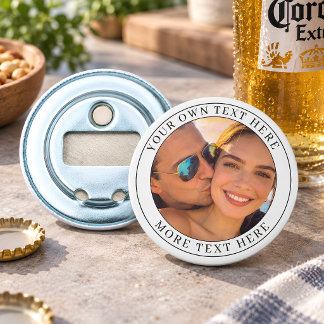 Persoonlijke foto en tekst button flesopener
