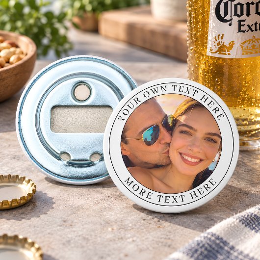 Persoonlijke foto en tekst button flesopener