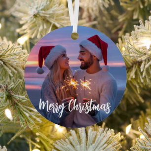 Persoonlijke foto en tekst kerst 2025 op maat metalen ornament