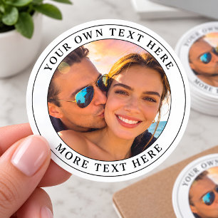 Persoonlijke foto en tekst ronde sticker