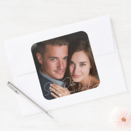 Persoonlijke foto- en tekst sticker voor de bruilo