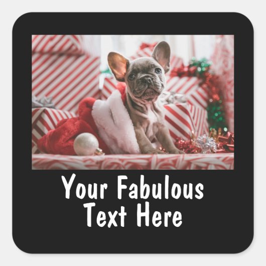 Persoonlijke foto en tekst vierkante sticker (Voorkant)