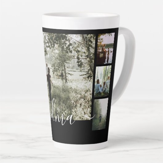 Persoonlijke foto- en tekstfotocollage latte mok (Rechterhoek)