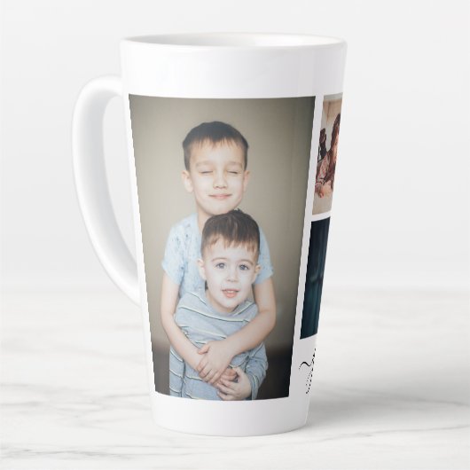 Persoonlijke foto- en tekstfotocollage latte mok (Linkerhoek)