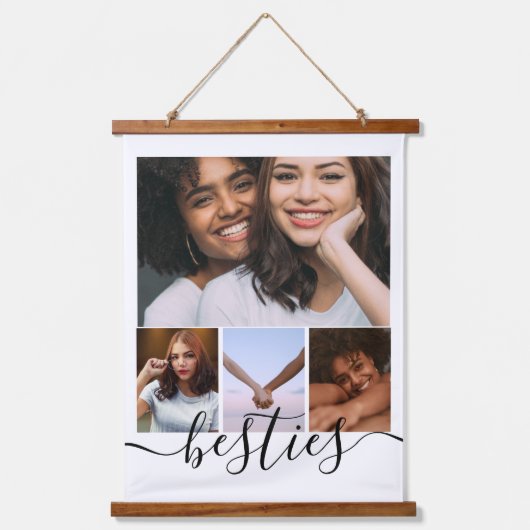 Persoonlijke foto- en tekstfotocollage-vrienden hangend wandkleed (Voorkant)