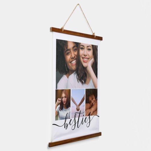 Persoonlijke foto- en tekstfotocollage-vrienden hangend wandkleed (Gebogen)
